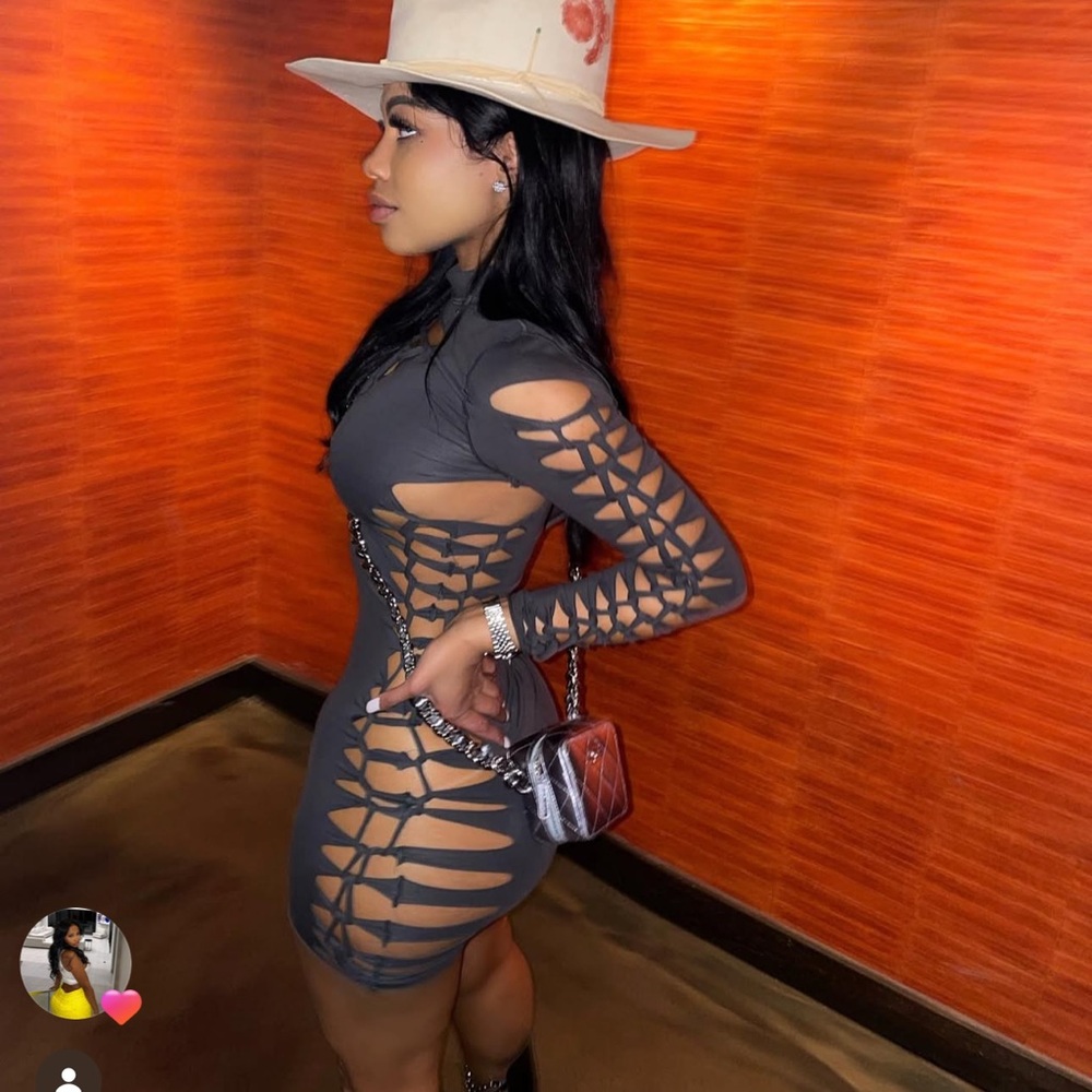 Fashion Nova Gray Cut-Out Dress